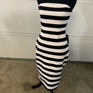 Express calf length striped strapless dress NWT